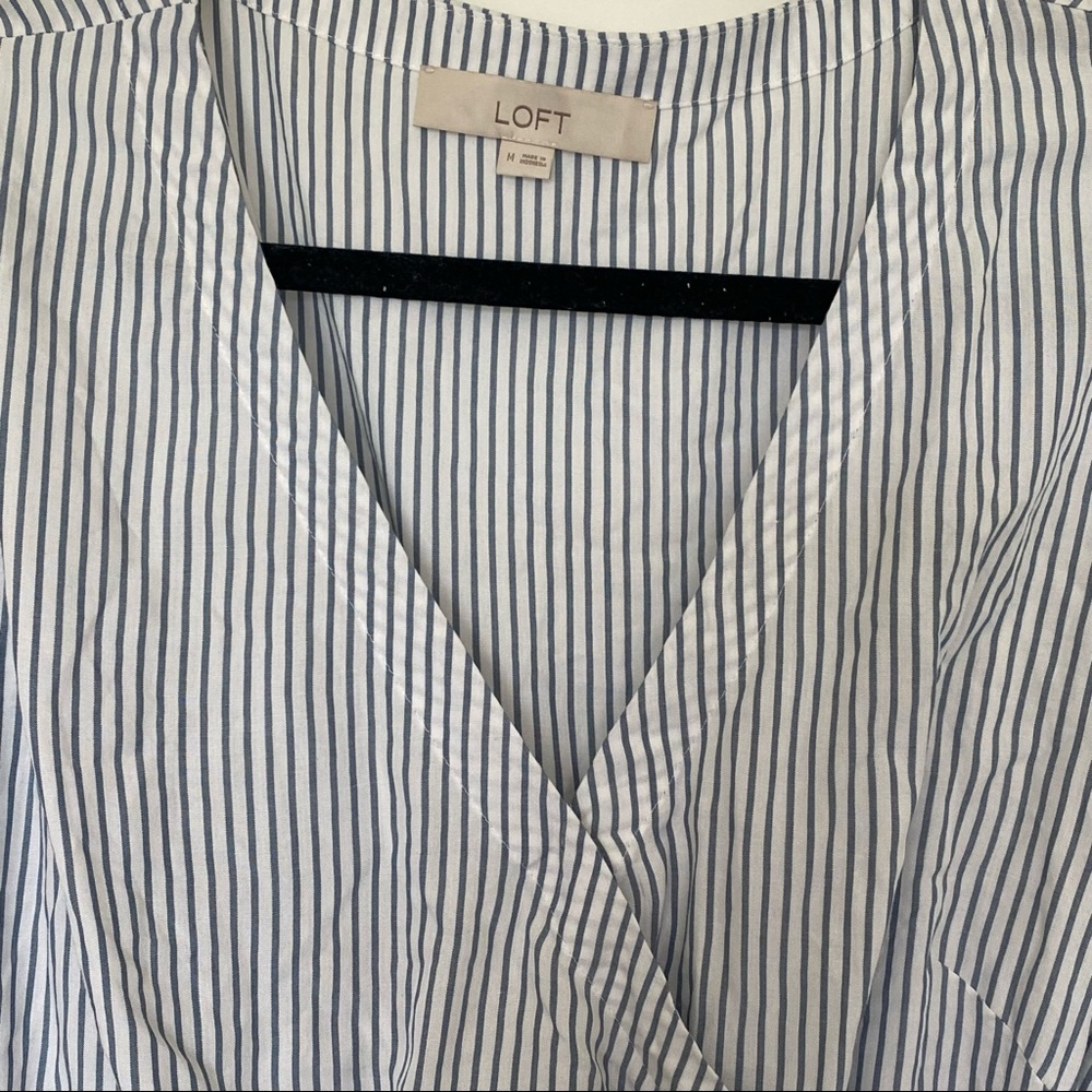 NWOT Loft Long Sleeve Wrap Peplum Striped Blouse BLUE/WHITE - SIZE M - Picture 7 of 11